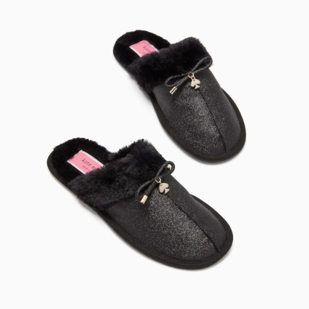 Kate Spade Black Glitter Slippers